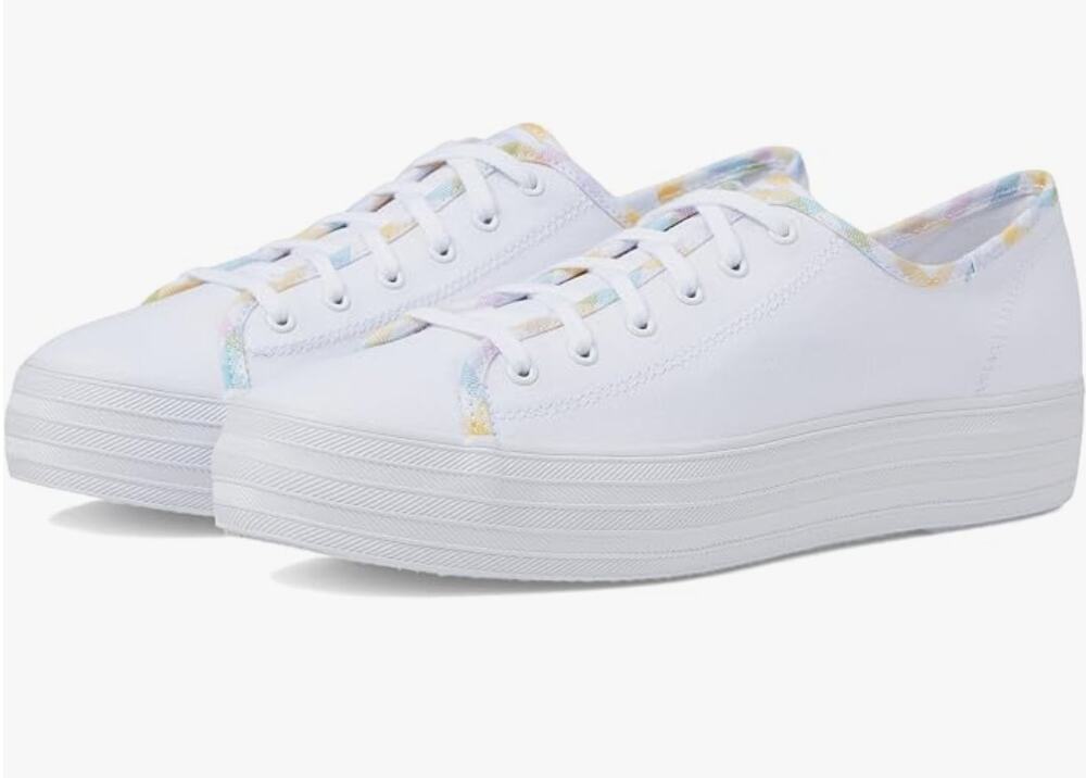 Keds Womens Triple Kick Canvas Sneaker Size 7 White Multicolor Metallic NIB